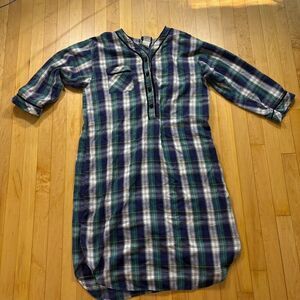 Lanz of Salzburg Eileen West Flannel Night Gown Women L/XL?‎ Blue Green Plaid